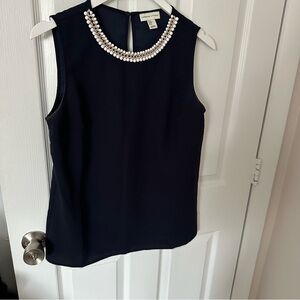 Navy Blue Sleeveless Embellished Blouse